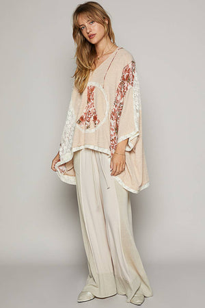 POL- V-neck floral print multi color peace patch top