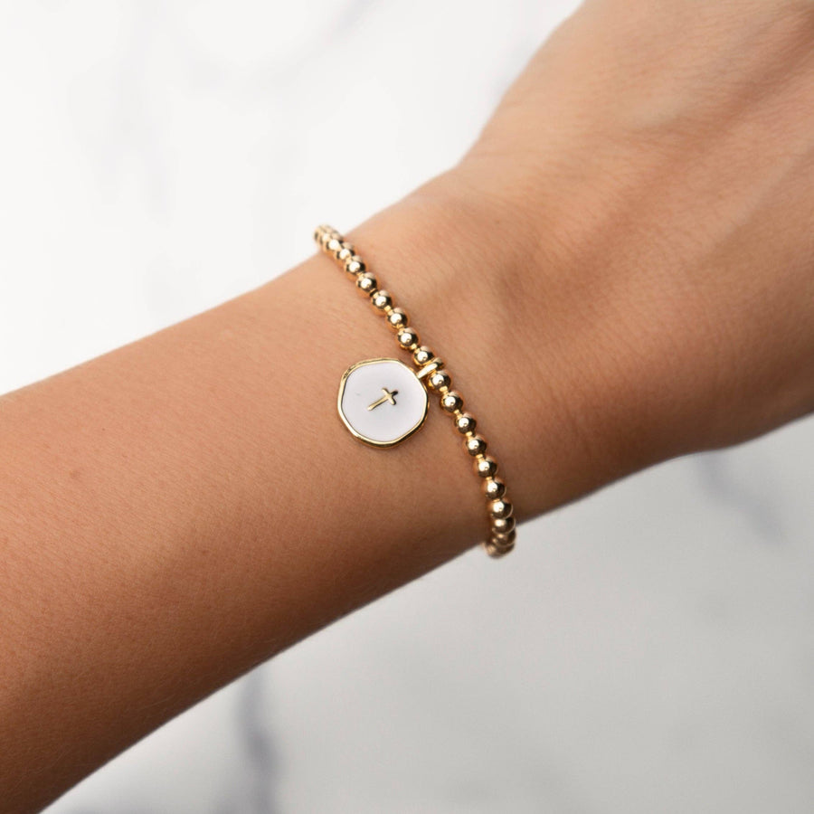 Faith Over Fear Cross Charm Bracelet-White Cross