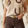 Spring 2026 Cowgirl Horseshoe Mock Neck Knit Top (S-XL)