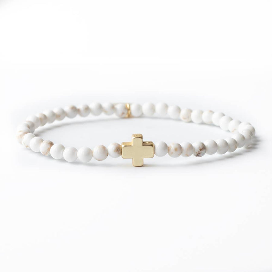 Faith Over Fear Cross Bracelet, 4mm-Howlite
