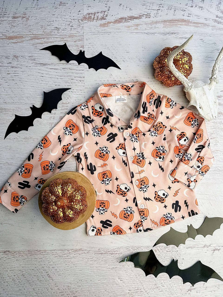 Cowboy Jack-O-Lanterns Halloween Button Down Shirt