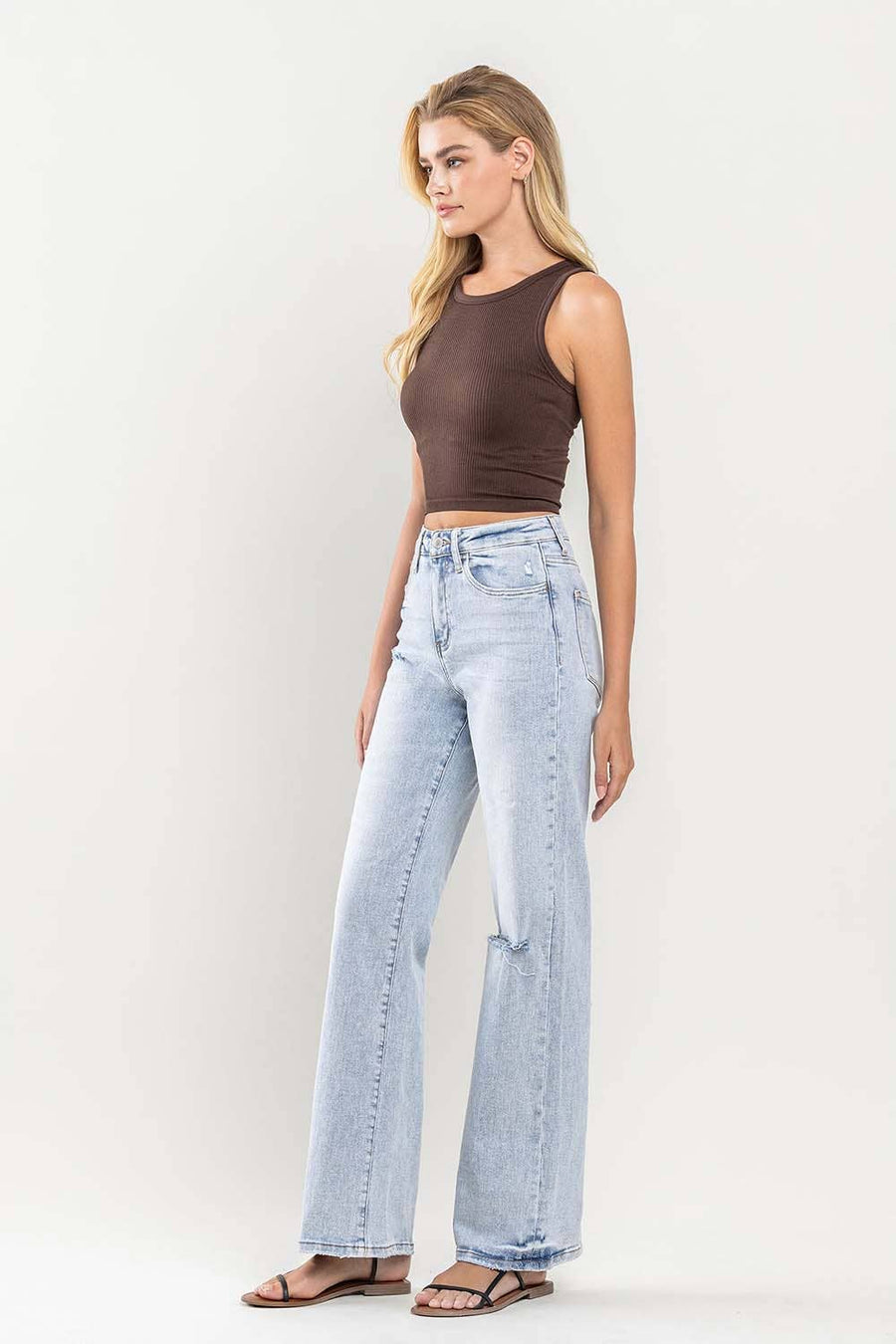 90'S VINTAGE SUPER HIGH RISE FLARE JEANS V3217: TENDER / 31