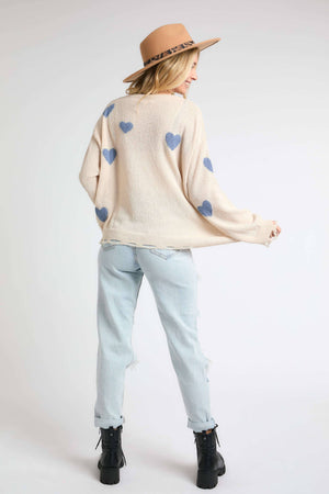 HEART SWEATER TOP W/ FRAYED EDGE