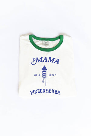 MAMA OF A LITTLE FIRECRACKER Ringer Graphic T-Shirt: S