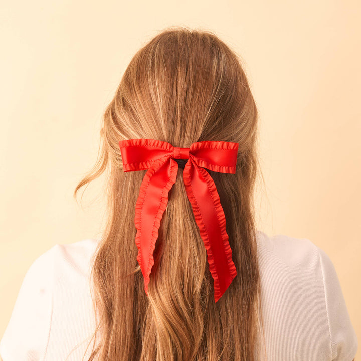 Ruffle Hair Bow- Red