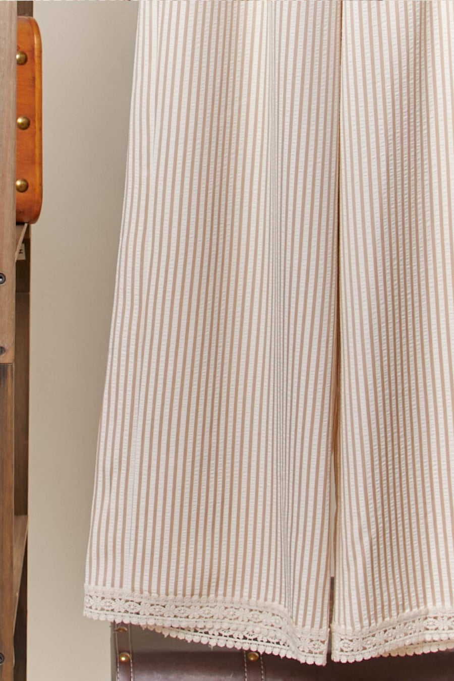 Striped Wide-Leg Pants with Lace Hem