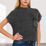 `.Washed Mock Neck Short Sleeve Sweater