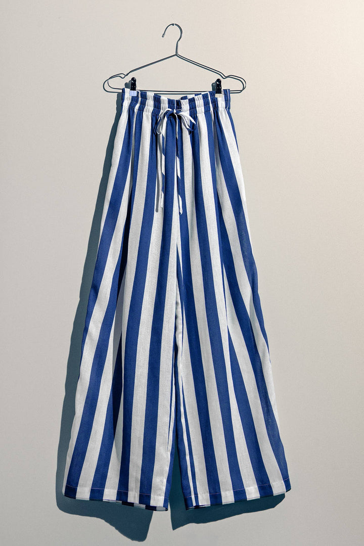 Striped Wide-Leg Boho Maxi Linen Pants for Summer