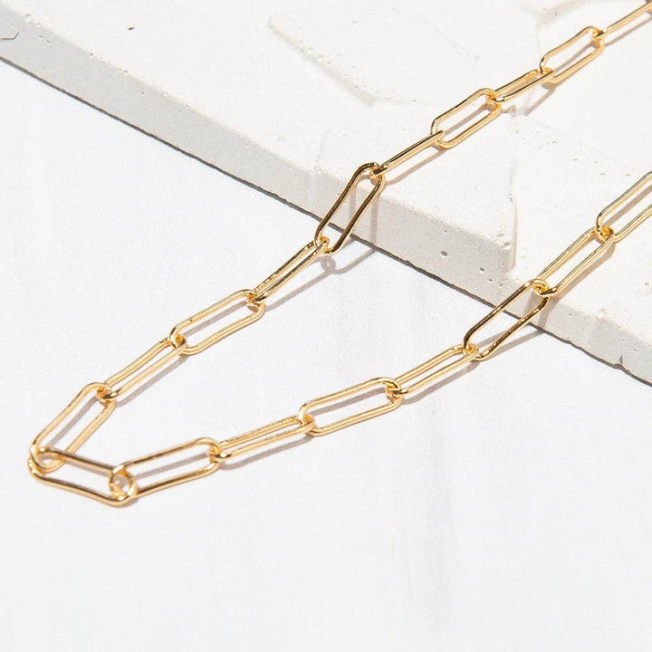 Gilded Gold Necklace-18" Paper Clip | Charm Bar Necklace