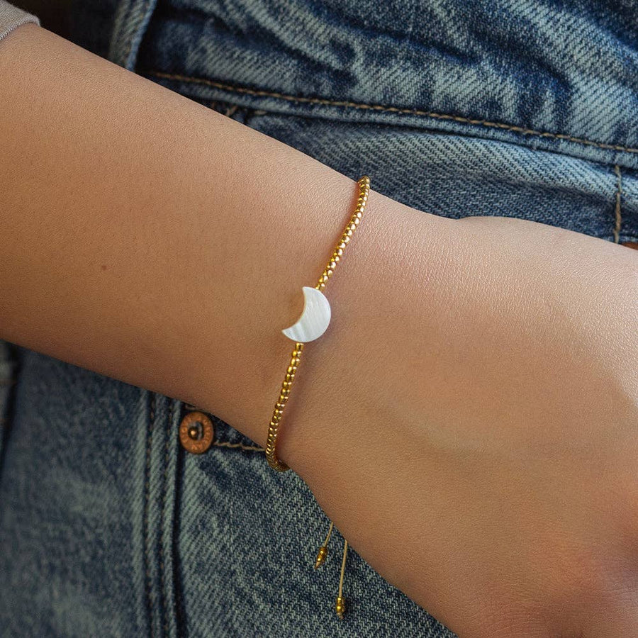 Intentions Cord Bracelet-Moon, Gold Beaded Cord Bracelet