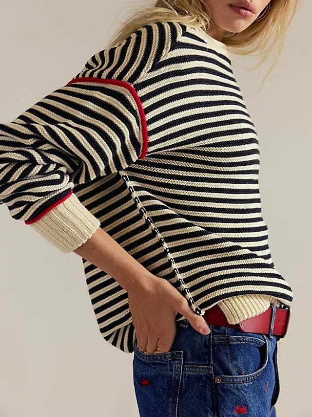 Dropped shoulders oversized Knit sweater Pullover in stripe