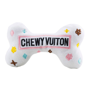 White Chewy Vuiton Bones Squeaker Dog Toy: Small / Mini