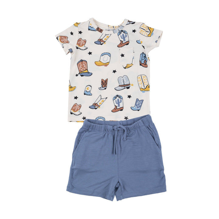 Blue Boots Crew Neck Tee & Shorts 2T