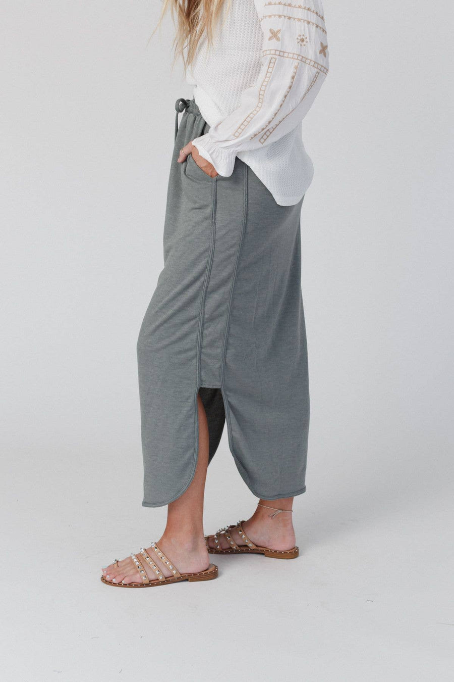 So Comfy Drawstring Maxi Skirt - Light Olive