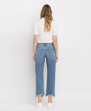 HIGH RISE DISTRESSED HEM CROP STRAIGHT JEANS BLINK / 25