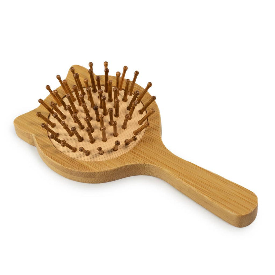 Kitten shape bamboo hair brush for girls