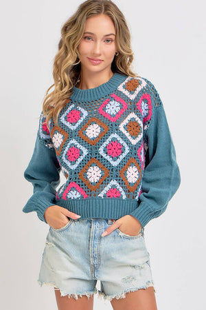 CROCHET PATCHWORK KNIT SWEATER