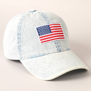 American Flag Patch Denim Baseball Cap