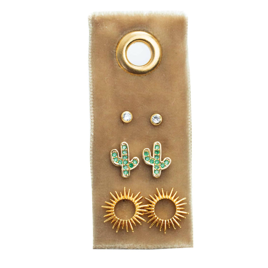 Cactus Velvet Stud Gift Set: Gold