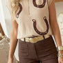 Spring 2026 Cowgirl Horseshoe Mock Neck Knit Top (S-XL)