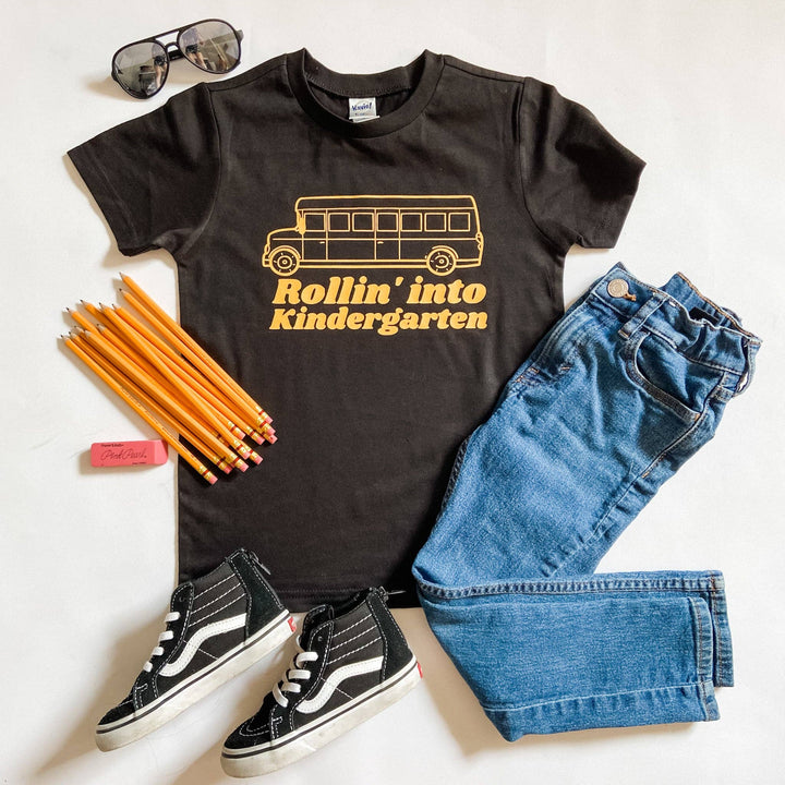 Rollin' into Kindergarten Black Tee