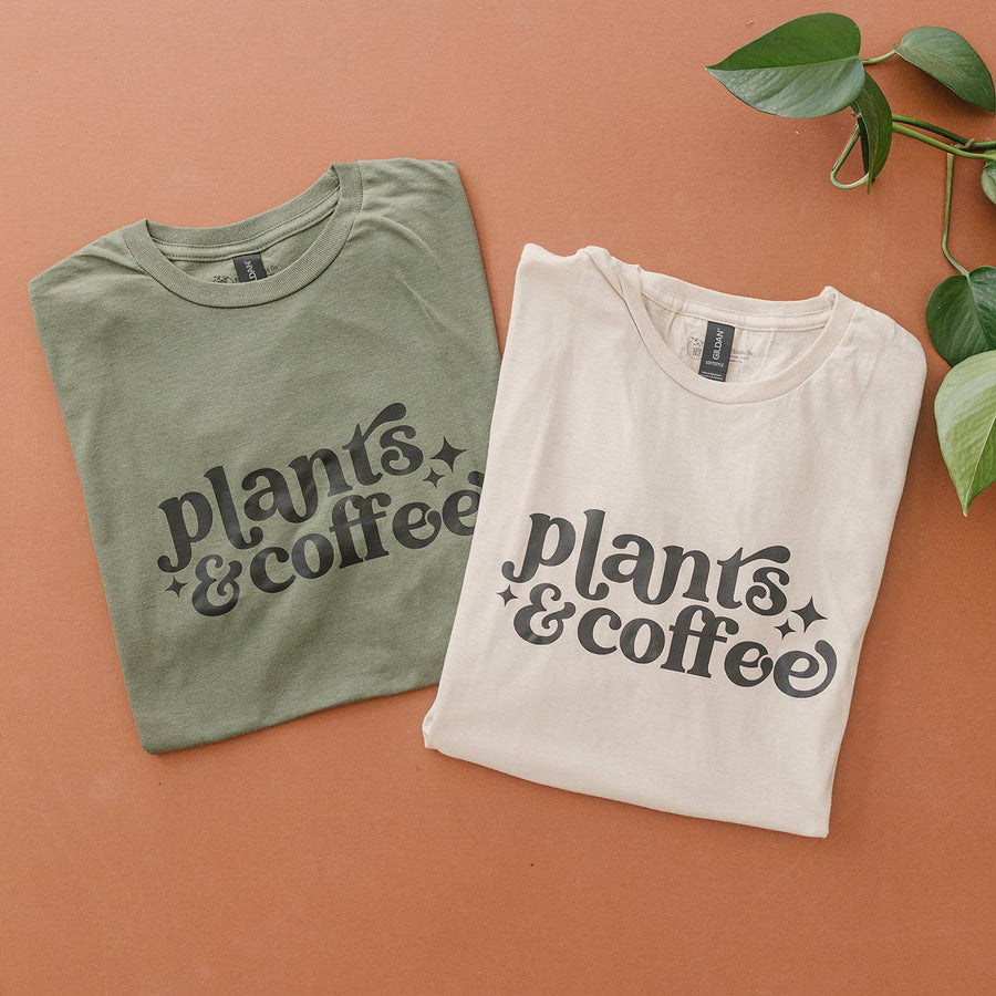 Plants & Coffee | Graphic Tee | Gifts for Plant Lovers: Medium / Sand