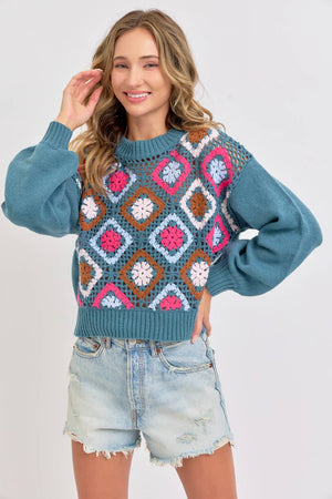 CROCHET PATCHWORK KNIT SWEATER