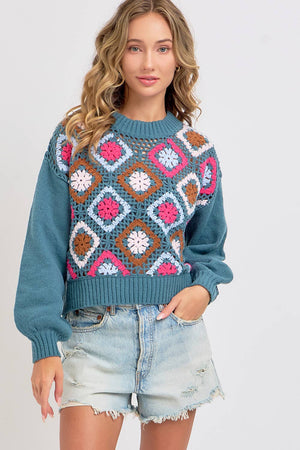 CROCHET PATCHWORK KNIT SWEATER