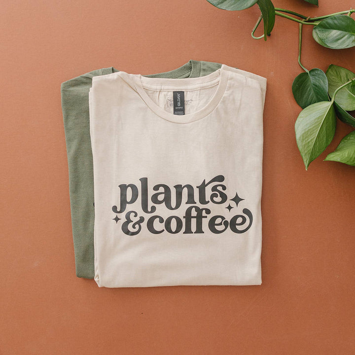 Plants & Coffee | Graphic Tee | Gifts for Plant Lovers: Large / Sand