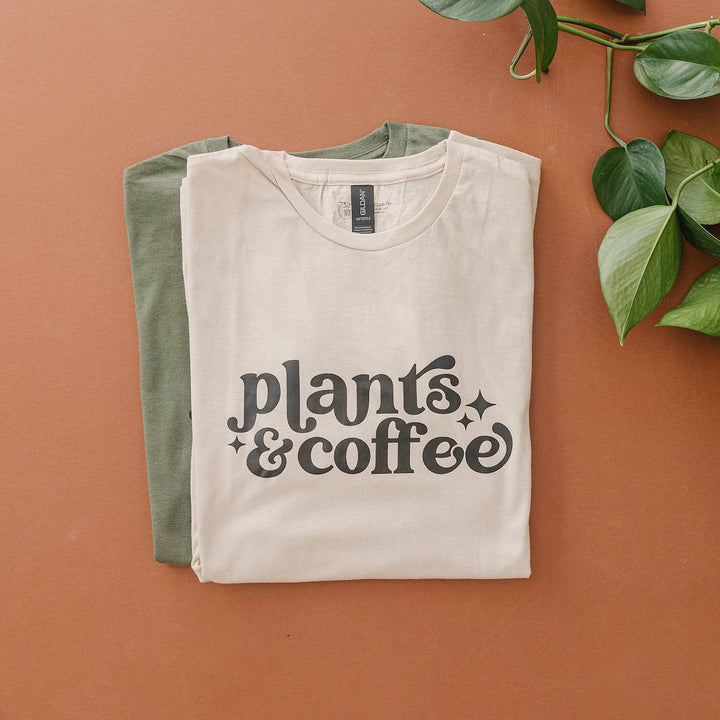 Plants & Coffee | Graphic Tee | Gifts for Plant Lovers: Medium / Sand