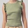 Flutter Sleeve Ribbed Crew Neck Ruffle Tank Top
