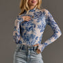Blue & White Floral Mesh Top