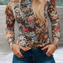 LDC  Floral Long Sleeve High Neck Sheath Mesh Blouse