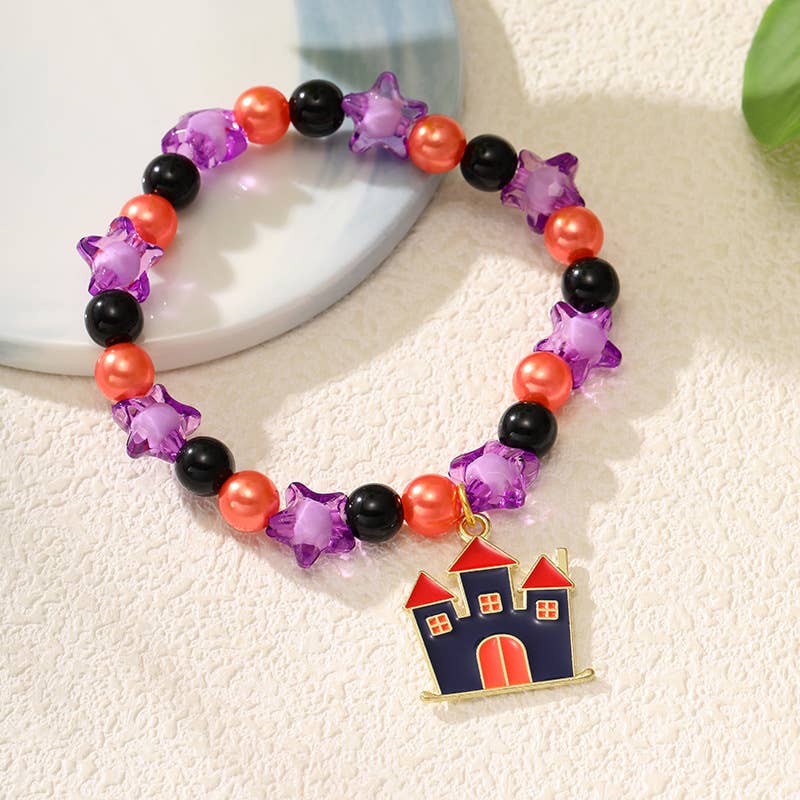 Halloween Handmade Beaded Pumpkin ghost Bracelet for kids