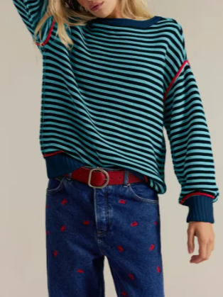 Dropped shoulders oversized Knit sweater Pullover in stripe