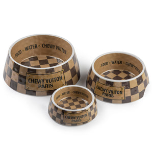 Checker Chewy Vuiton Bowls & Placemat Set Dog Food Bowl: Small