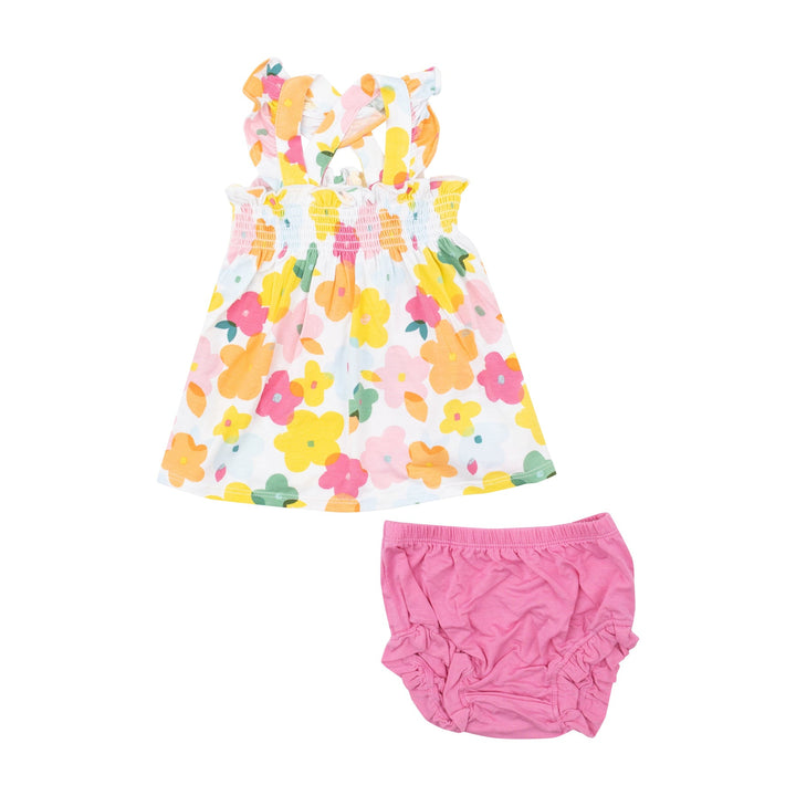 paper floral ruffle strap smocked top & diaper cover 3-6M