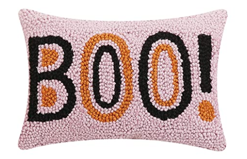 Boo Hook Pillow - White w/ Orange & Black Lettering