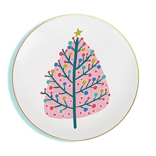 Mary Square Decorated Pink Christmas Tree 6 inch Ceramic Appetizer Serving Plate