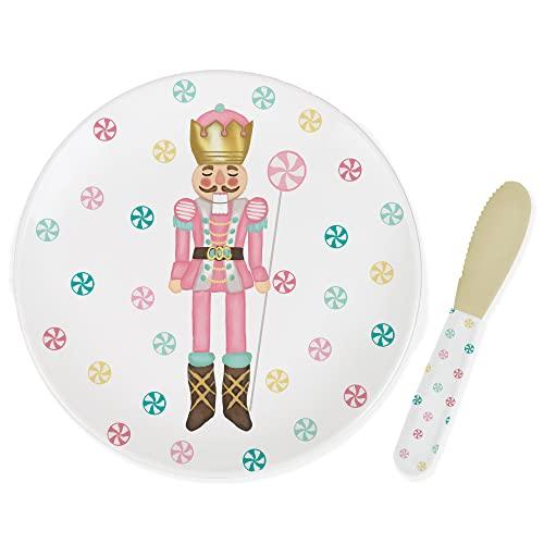 Mary Square Pink Nutcracker Candies 9 inch Ceramic Serving Platter with Spreader
